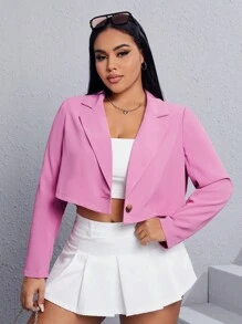 SHEIN EZwear 加翻領單扣短款西裝外套 - 粉色 - 查看 3