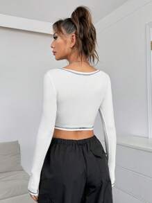 SHEIN EZwear 頂針缺口領短款T恤 - 白色 - 查看 2