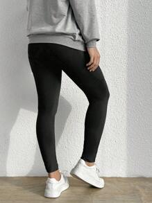 SHEIN Maternity Wideband Waist Leggings With Phone Pocket - Black - View 2