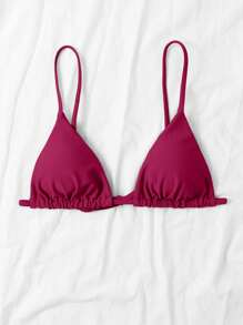 SHEIN Swim 素色三角杯比基尼上衣 - 酒紅色 - 查看 3