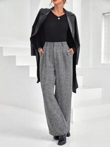 SHEIN Privé Fold Pleated Slant Pocket Wide Leg Pants - Multicolor - View 2