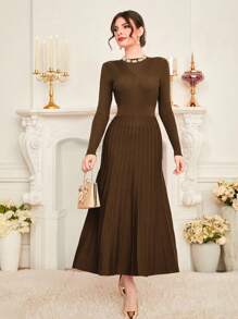 Modelyn Solid Pleated Hem Sweater Dress