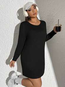 SHEIN EZwear Hơn Chất rắn Cắt bỏ trở lại Đầm Áo len - màu đen - Xem 6