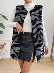 SHEIN Essnce Abrigo chaleco con estampado de dibujo con parte delantera abierta teddy - Multicolor - Ver 5