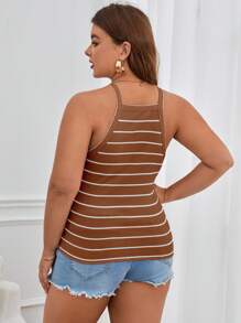 SHEIN Essnce Hơn In sọc Áo hai dây - màu nâu - Xem 2