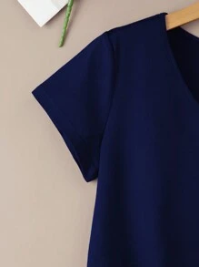 INAWLY Heart Embroidery Tee Graphic Tees Women Tops - Navy Blue - View 4