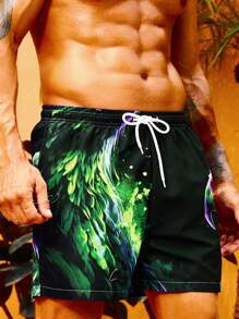 Surfspeed Men Eagle Print Drawstring Waist Swim Trunks