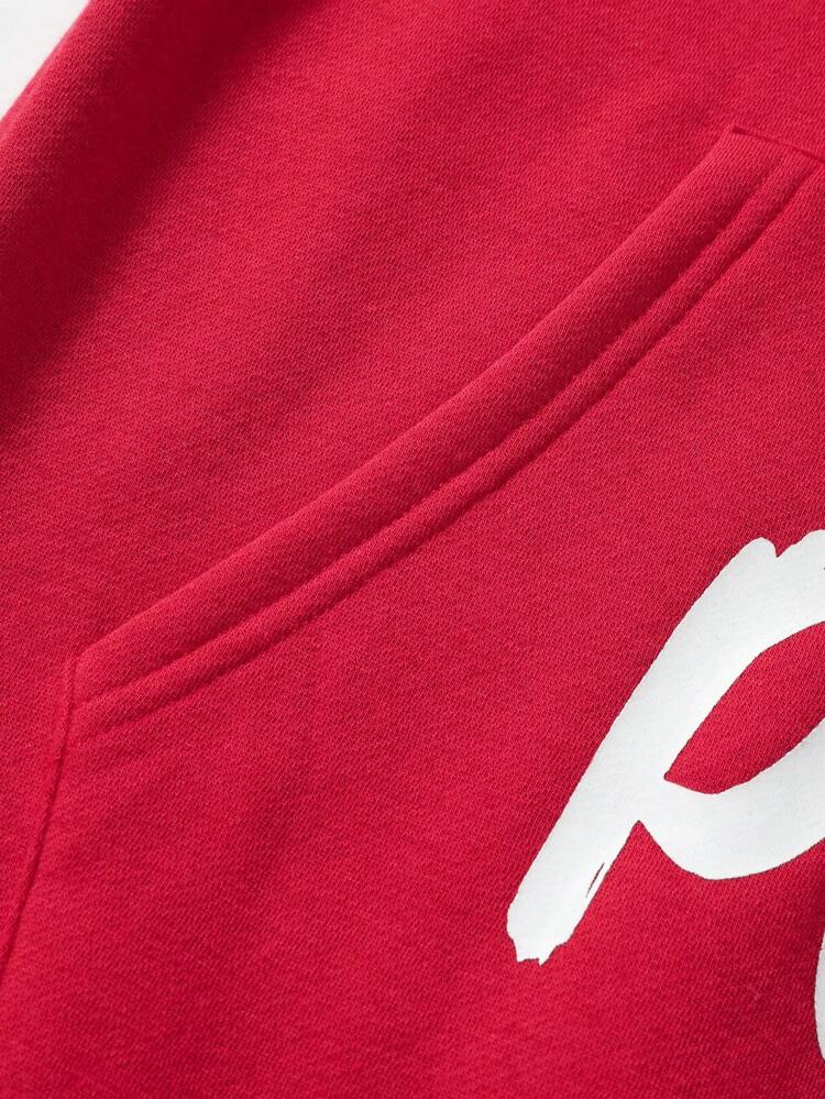 Loose Fit Men's Letter Graphic Hoodie With Kangaroo Pocket And Drop Shoulder Design