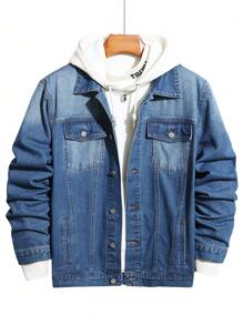 Manfinity Hypemode Men Plus 1pc Flap Pocket Denim Jacket - Blue - View 1