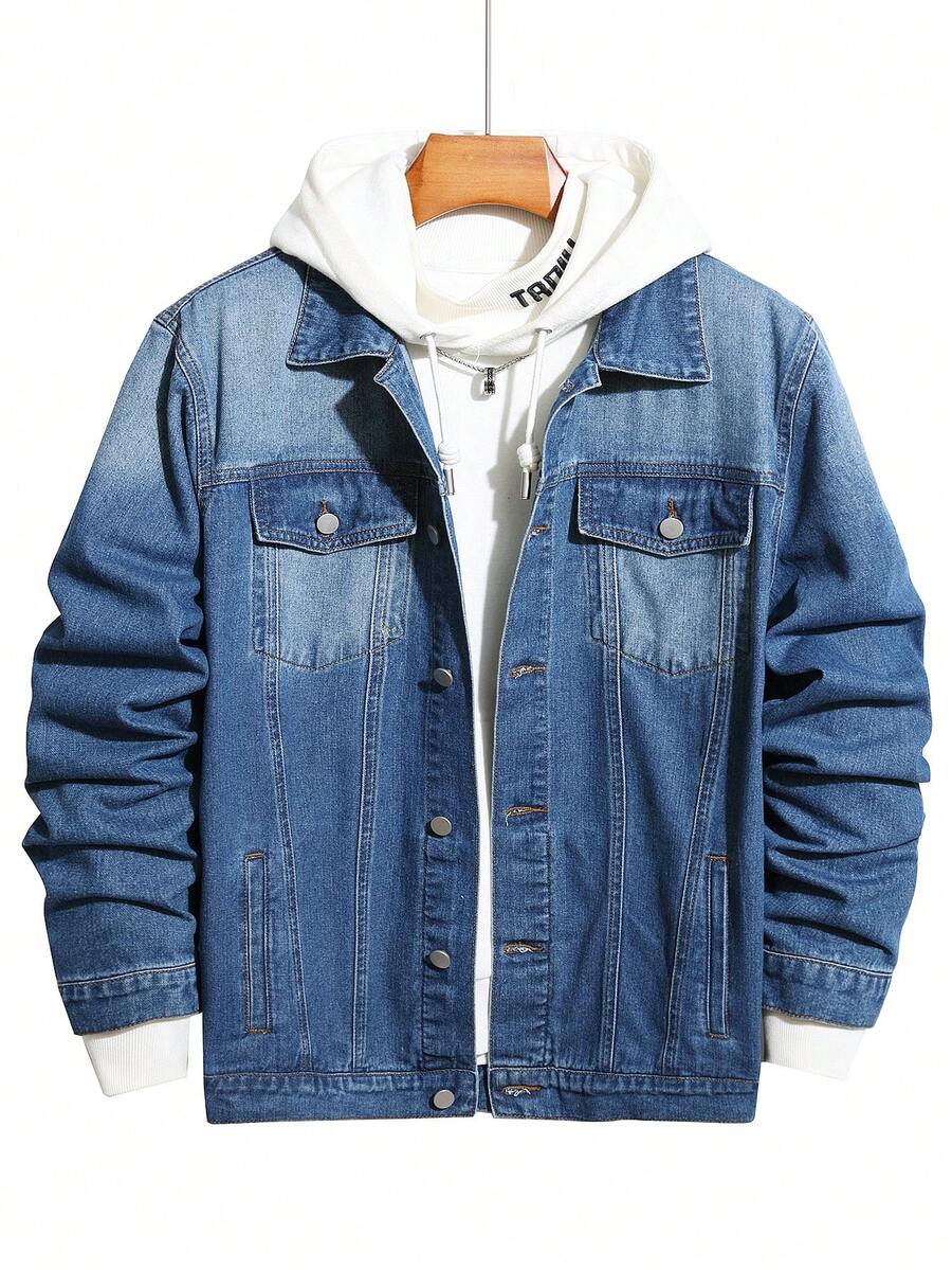 Manfinity Hypemode Men Plus 1pc Flap Pocket Denim Jacket - Blue - View 1