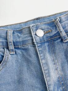 青少年女孩破洞牛仔褲不附腰帶 - 淺色水洗藍 - 查看 3