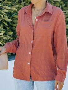 Astylish Solid Button Front Shirt - Redwood - View 3