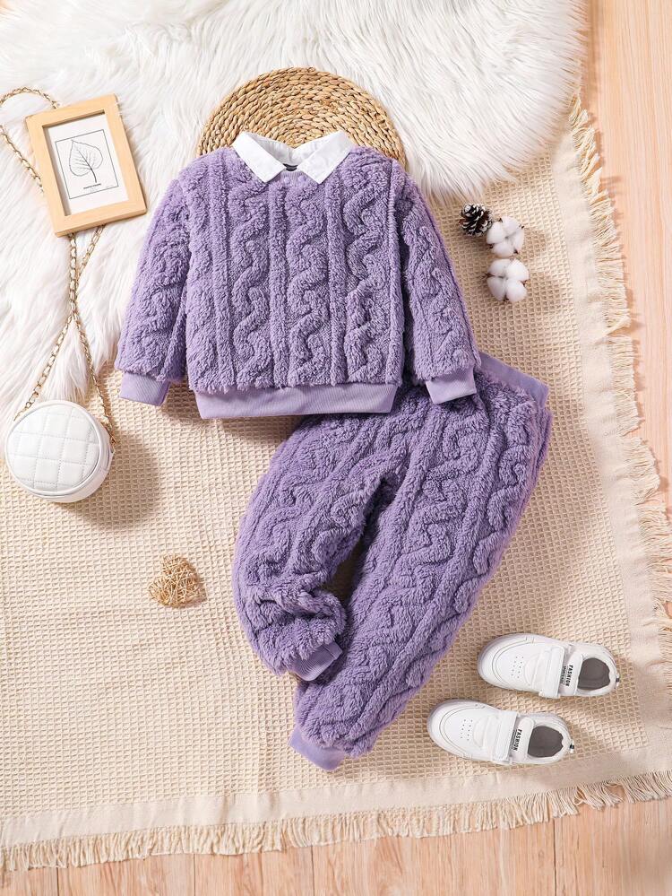 Young Girl Contrast Collar Sweatshirt & Pants