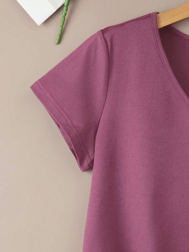 IslaSuriya Floral And Letter Graphic Tee Graphic Tees Women Tops - Dusty Purple - View 3