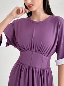 Mulvari Tay áo tương phản Váy chữ A - Màu tím - Xem 6