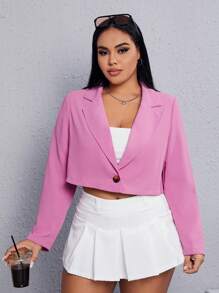 SHEIN EZwear 加翻領單扣短款西裝外套 - 粉色 - 查看 4