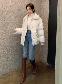 DAZY Flap Pocket Drop Shoulder Puffer Pockets Coat ,Winter Women Clothes,Winter Coat Women - White - View 5