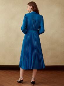 MOTF PREMIUM PLEATED TIE-NECK DRESS - Teal Blue - View 5