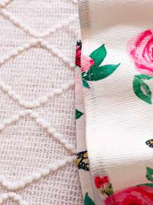 Bebé niña Camiseta unicolor & con estampado floral ribete con fruncido Vestido overol - Multicolor - Ver 4