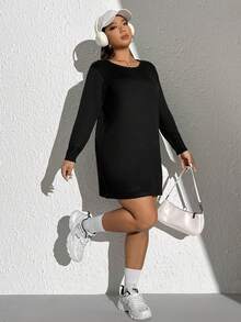 SHEIN EZwear Hơn Chất rắn Cắt bỏ trở lại Đầm Áo len - màu đen - Xem 4