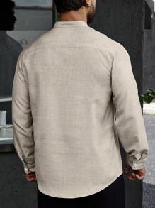 Manfinity Homme Men Button Front Roll Tab Sleeve Shirt, Fall - Apricot - View 2