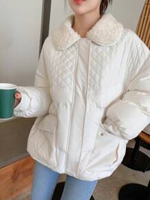DAZY Flap Pocket Drop Shoulder Puffer Pockets Coat ,Winter Women Clothes,Winter Coat Women - White - View 10