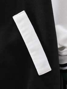 Tween Boy Basketball & Letter Graphic Striped Trim Varsity Jacket & Sweatpants - Black - View 6