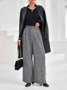 SHEIN Privé Fold Pleated Slant Pocket Wide Leg Pants - Multicolor - View 6