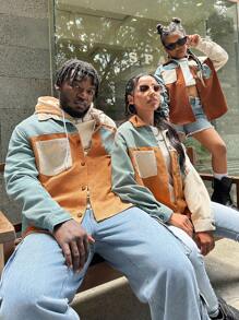 GENTILAND 1 chiếc áo khoác nhung kẻ caro túi đôi màu sắc cỡ lớn dành cho nam - Nhiều màu - Xem 6