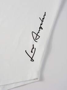 Manfinity Homme 男士合身短袖圓領口號T卹，休閒外出夏季針織上衣 - 白色 - 查看 6