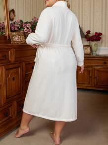 Plus Solid Belted Robe - Apricot - View 2