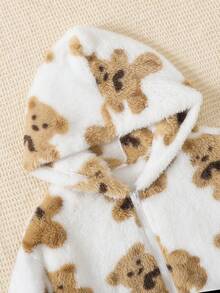 SHEIN Tween Girl Bear Pattern Hooded Teddy Jacket - White - View 7