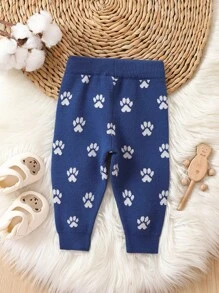 Baby Girl Paw Pattern Knit Pants - Blue - View 2