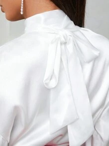 SHEIN Tall Vòng cổ V cổ Thả vai Xa ten Áo sơ mi - trắng - Xem 3