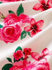 Bebé niña Camiseta unicolor & con estampado floral ribete con fruncido Vestido overol - Multicolor - Ver 6