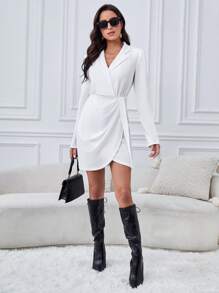 SHEIN Tall Váy quấn cổ có ve áo - trắng - Xem 5