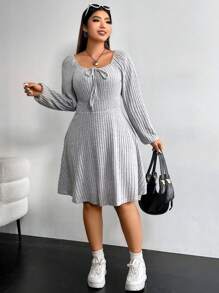 Flirla Plus Knot Front Lantern Sleeve Dress