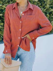 Astylish Solid Button Front Shirt - Redwood - View 1