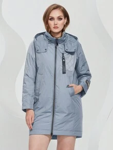 Astrid Plus Size Zip Up Áo khoác có mũ trùm đầu - Màu xanh lam - Xem 1