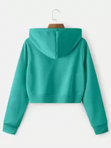 INAWLY Zip Up Crop Drawstring Hoodie,Long Sleeve Tops Graduation,Back To School Outfits,Graduation,Teacher Outfits For Women,Back To School Pullover Fall Outfit - Cadet Blue - View 2