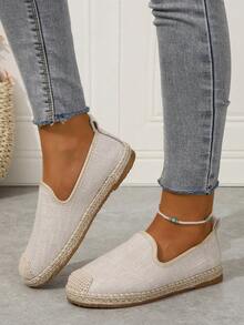 女性時尚黃麻纖維平底鞋 - 米色 - 查看 3