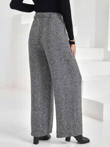 SHEIN Privé Fold Pleated Slant Pocket Wide Leg Pants - Multicolor - View 4