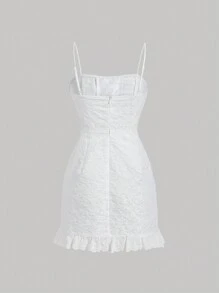 SHEIN MOD Vestido de tirantes con cordón delantero bajo con fruncido jacquard - Blanco - Ver 2