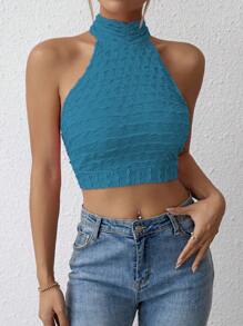 Chiquease Jednolity Bez pleców Top Halter - Niebieski - Zobacz 6