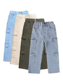 女小童側翻蓋口袋牛仔褲 - 軍綠色 - 查看 5