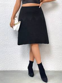 Celure 大碼素色毛衣半身裙 - 黑色 - 查看 1