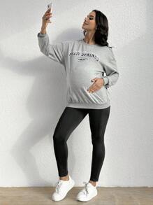 SHEIN Maternity Wideband Waist Leggings With Phone Pocket - Black - View 4