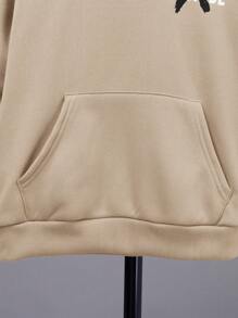 SHEIN Tween Boy Slogan Graphic Thermal Lined Hoodie,In Fall/Winter - Khaki - View 5