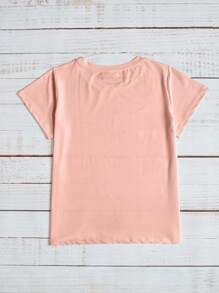 SHEIN LUNE Slogan Graphic Tee - Pink - View 2