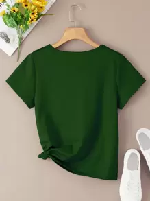 INAWLY 素色V領T恤 - 墨綠色 - 查看 2